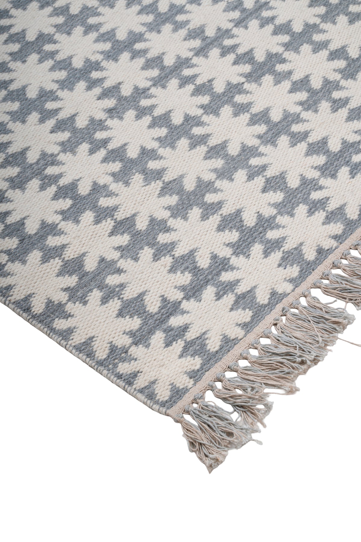 Handwoven Ivory and Grey Wool Rug – Scandinavian Geometric Pattern Area Rug