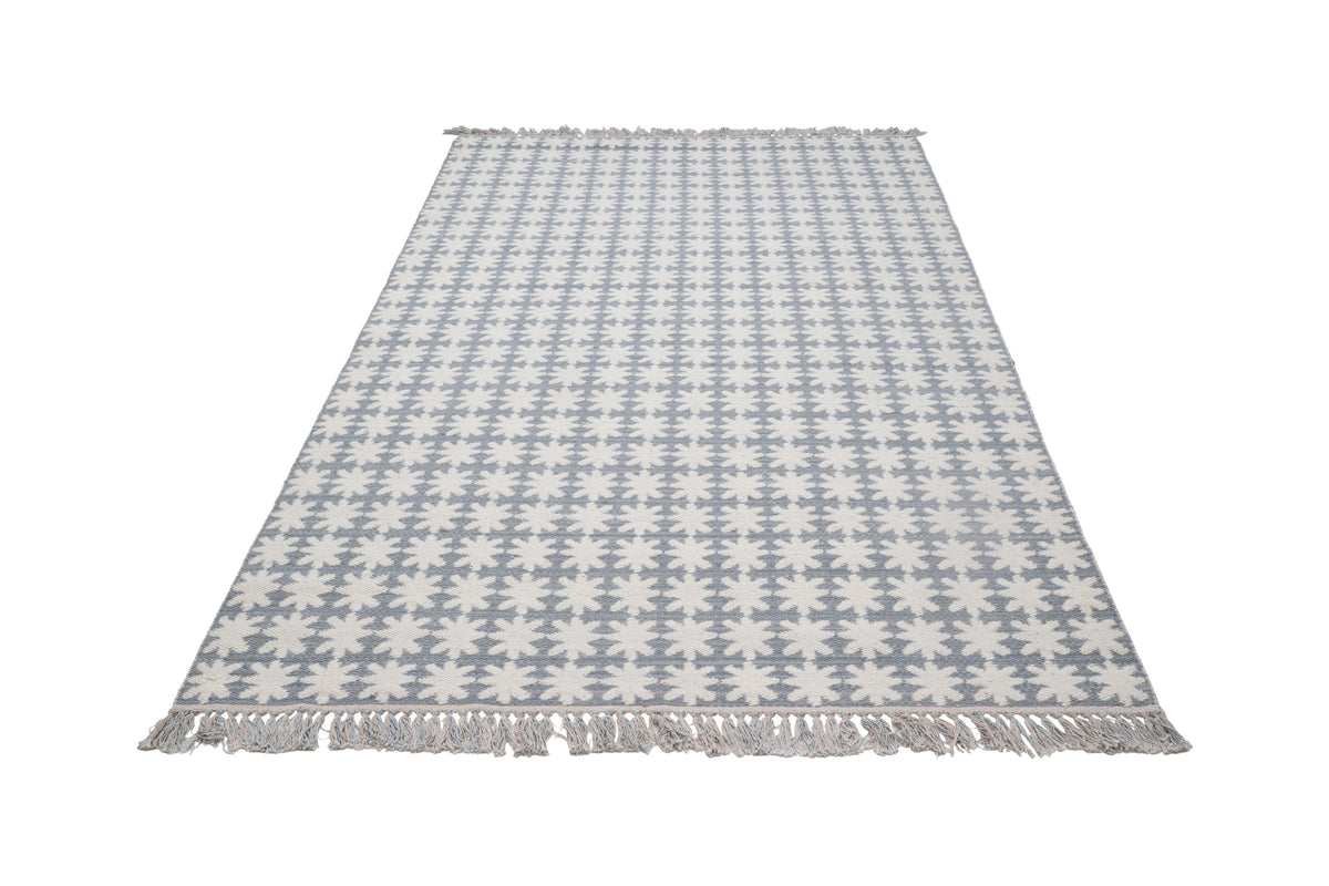 Handwoven Ivory and Grey Wool Rug – Scandinavian Geometric Pattern Area Rug
