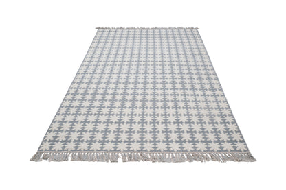 Handwoven Ivory and Grey Wool Rug – Scandinavian Geometric Pattern Area Rug