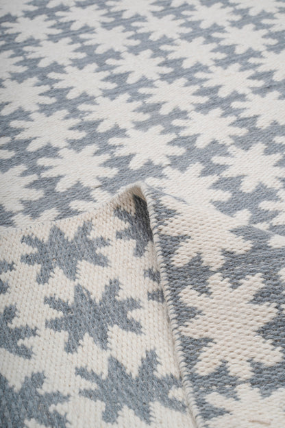 Handwoven Ivory and Grey Wool Rug – Scandinavian Geometric Pattern Area Rug