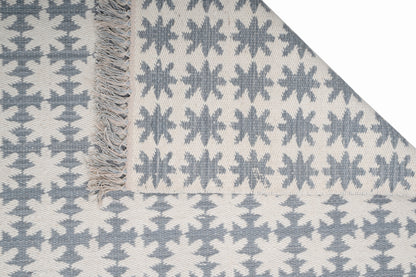 Handwoven Ivory and Grey Wool Rug – Scandinavian Geometric Pattern Area Rug