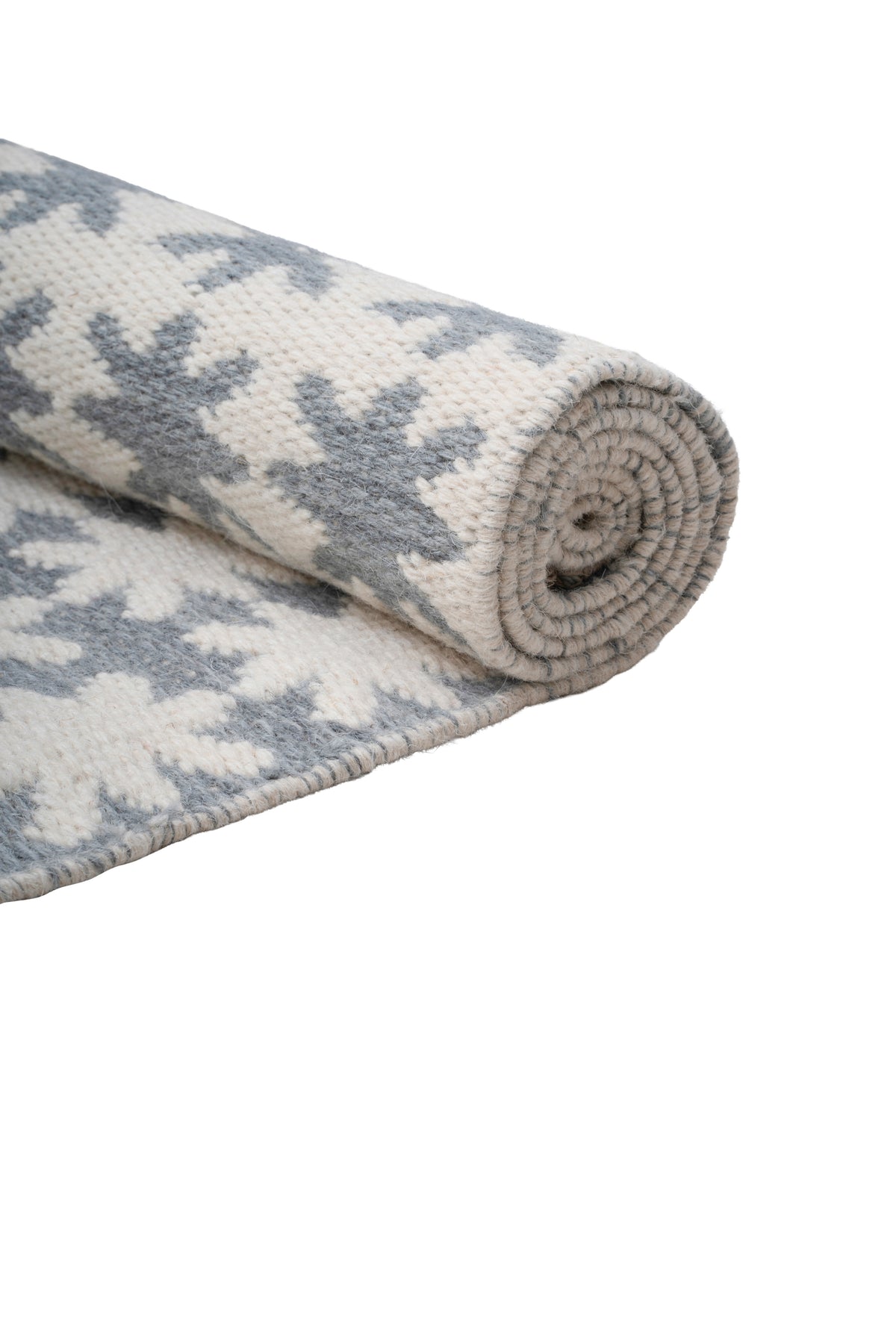 Handwoven Ivory and Grey Wool Rug – Scandinavian Geometric Pattern Area Rug