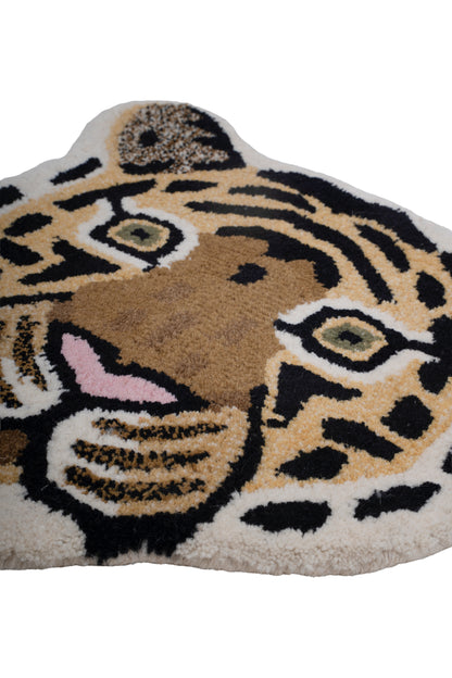 Hand Tufted Tiger Shaped Wool Rug – Animal Kids Room Accent Rug | 1.6 × 1.6 Feet