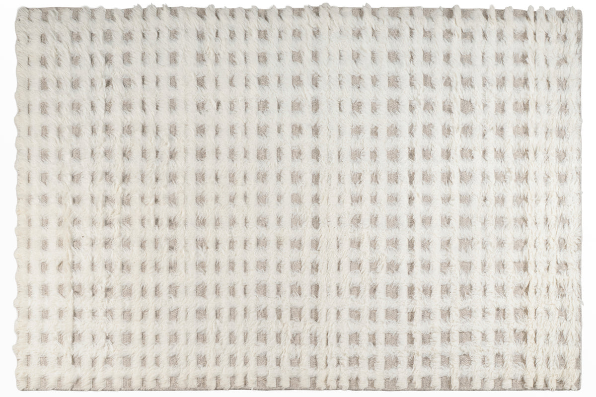 Moroccan Ivory Wool Rug – 100% New Zealand Wool | Handwoven Abstract Line Pattern Rug