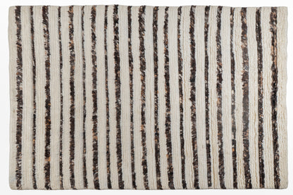 Moroccan Brown & Ivory Wool Rug – 100% New Zealand Wool | Handwoven Striped Textured Area Rug