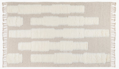 Moroccan Ivory & Beige Wool Rug – Textured Handwoven Area Rug with Fringe | Luxury Moroccan Rug