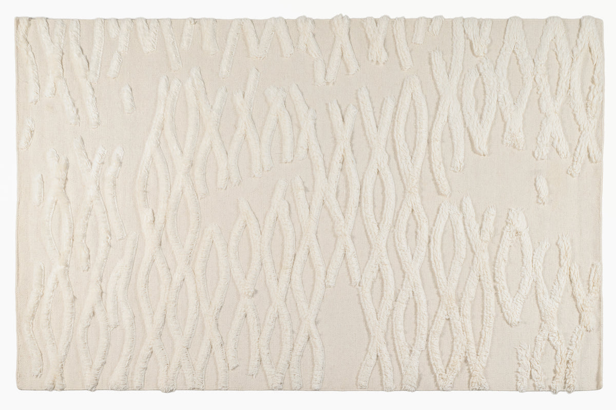 Moroccan Ivory Textured Wool Rug – Handcrafted Abstract Pattern Area Rug | Luxury Moroccan Rug