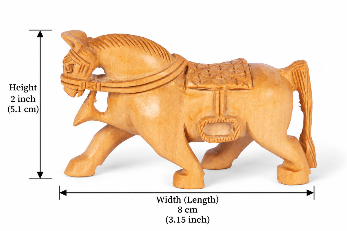 Hand Carved Wooden Horse Sculpture – Traditional Indian Wooden Horse Figurine for Home Décor