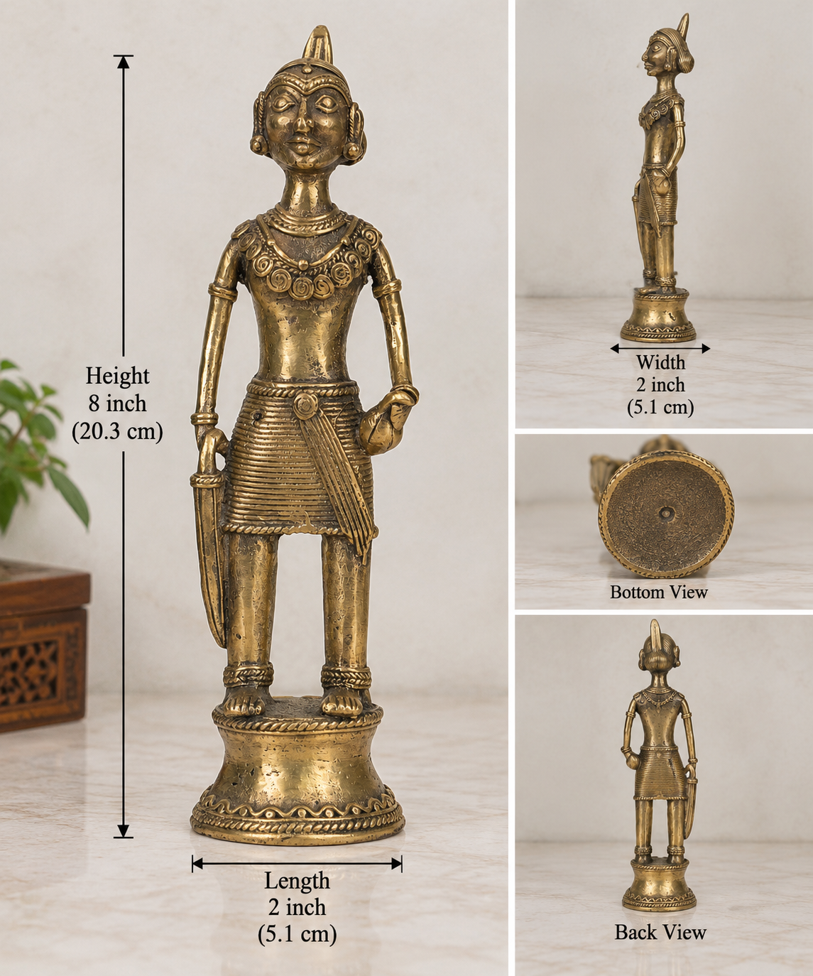 Handcrafted Dhokra Tribal Man Statue – Traditional Indian Brass Folk Art Decor