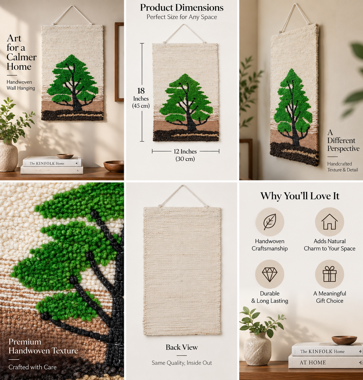 Handwoven Tree Wall Hanging, 18x12 Inch Boho Nature Tapestry, Rustic Textile Art