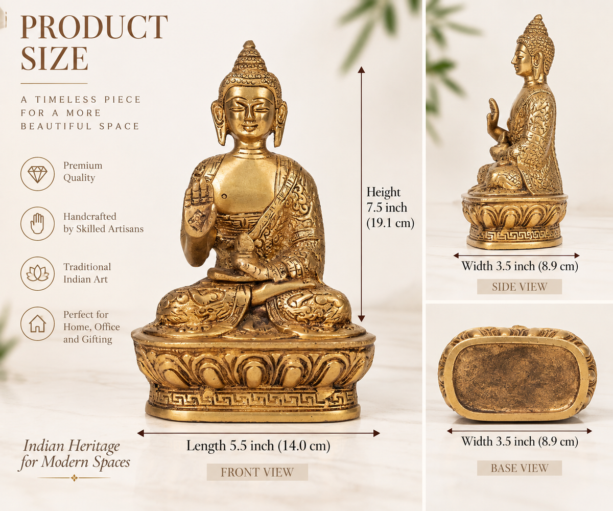 Handcrafted Brass Buddha Statue – Traditional Indian Meditation Figurine & Home Decor