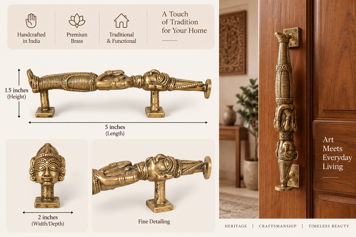 Handcrafted Dhokra Brass Door Handle | Traditional Indian Tribal Door Pull | Antique Brass Hardware