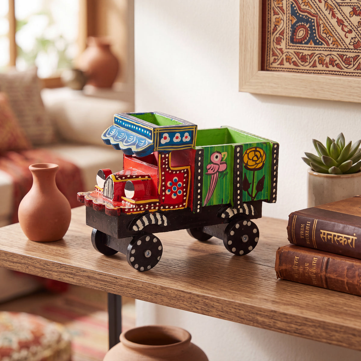 Handcrafted Wooden Toy Truck – Colorful Indian Folk Art Decorative Miniature Truck