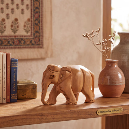 Hand Carved Wooden Elephant Sculpture – Traditional Indian Elephant Figurine for Home Décor