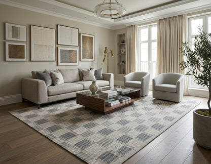 Handwoven Kilim Rug, Grey Beige Abstract Block Flatweave Rug, Modern Scandinavian Wool Area Rug