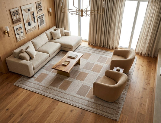 Handwoven Kilim Rug, Beige Tan Diamond Border Flatweave Rug, Tribal Scandinavian Wool Rug, Boho Area Rug