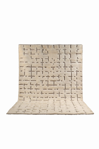 Luxury Cream Moroccan Hand Knotted Rug – Textured Geometric New Zealand Wool Area Rug