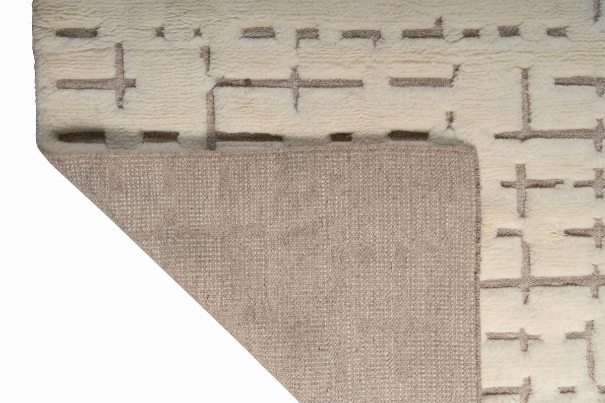 Luxury Cream Moroccan Hand Knotted Rug – Textured Geometric New Zealand Wool Area Rug