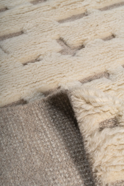 Luxury Cream Moroccan Hand Knotted Rug – Textured Geometric New Zealand Wool Area Rug