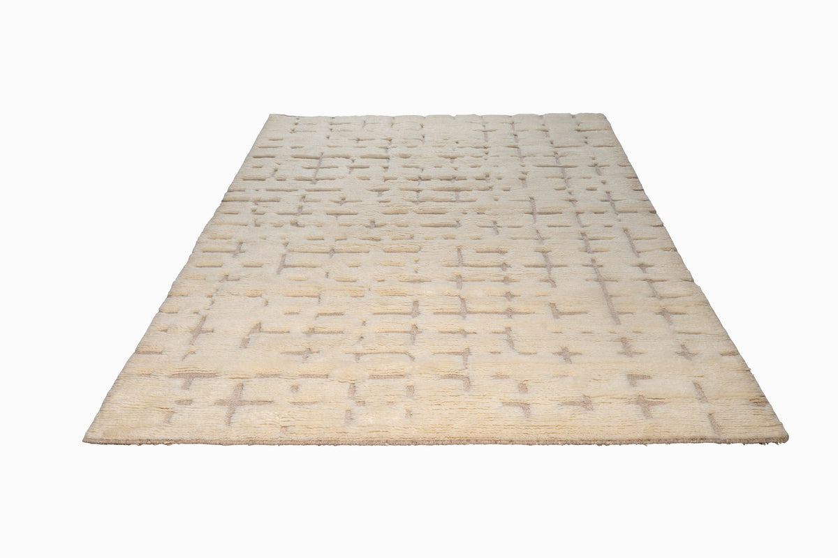 Luxury Cream Moroccan Hand Knotted Rug – Textured Geometric New Zealand Wool Area Rug