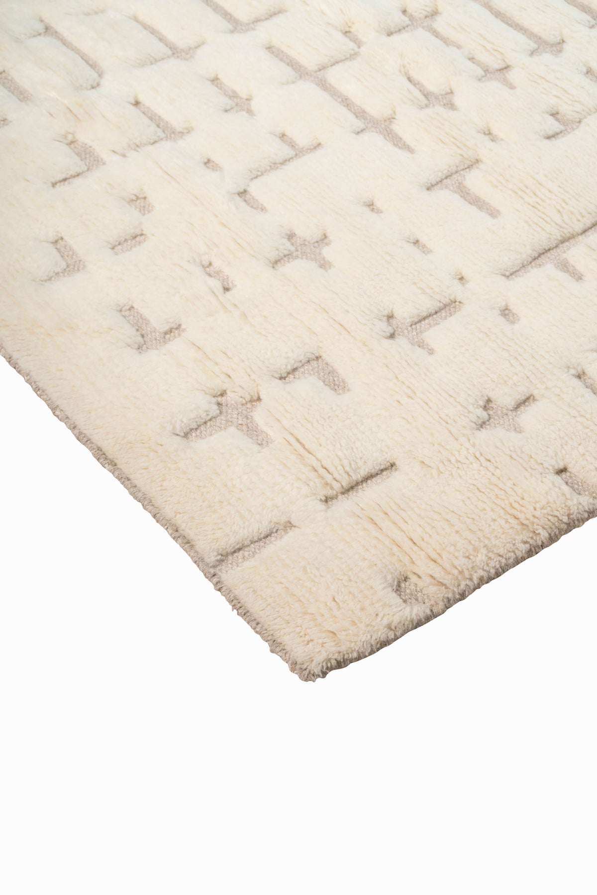 Luxury Cream Moroccan Hand Knotted Rug – Textured Geometric New Zealand Wool Area Rug