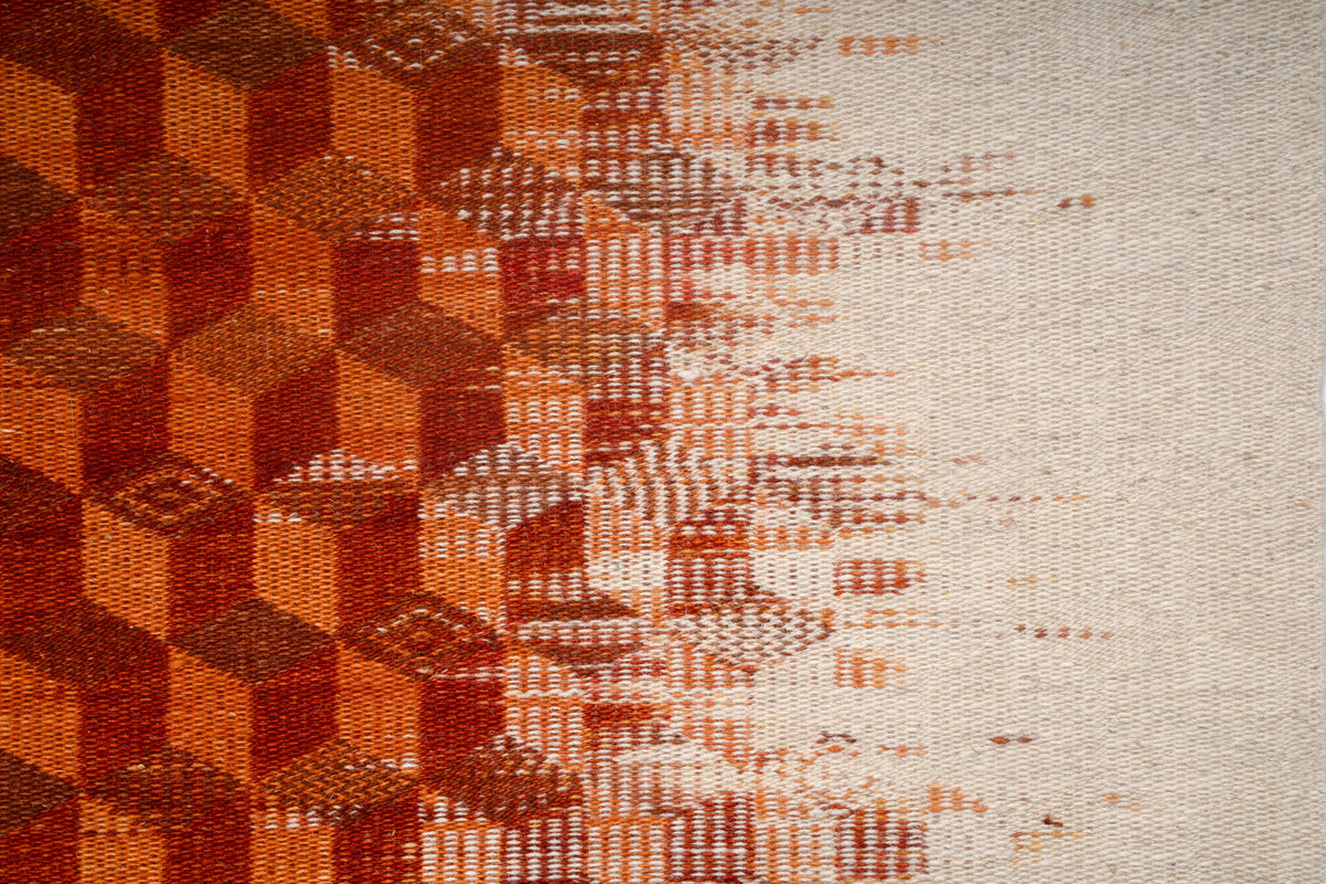 Rustic Handwoven Wool Kilim Durrie | Abstract Geometric Terracotta & Cream Rug