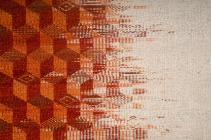 Rustic Handwoven Wool Kilim Durrie | Abstract Geometric Terracotta & Cream Rug