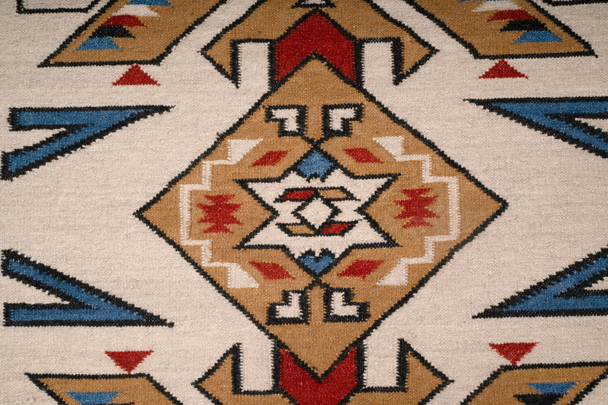 Handwoven Wool Kilim Durrie Rug, Tribal Geometric Area Rug, Multicolor Southwestern Flatweave Carpet