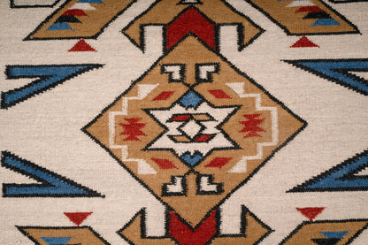 Handwoven Wool Kilim Durrie Rug, Tribal Geometric Area Rug, Multicolor Southwestern Flatweave Carpet