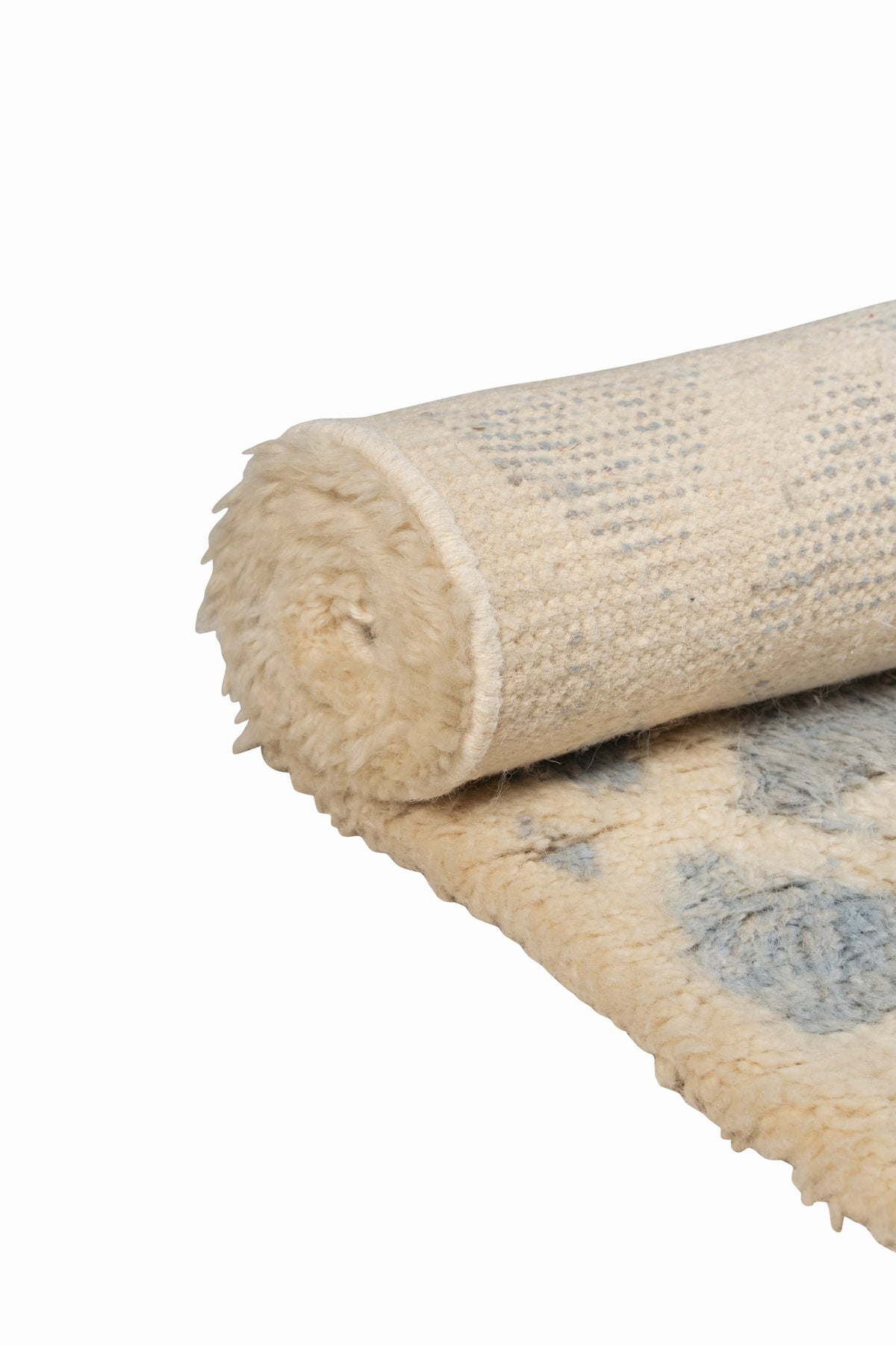Hand Knotted Moroccan Wool Rug – Cream and Blue Geometric Shag Area Rug