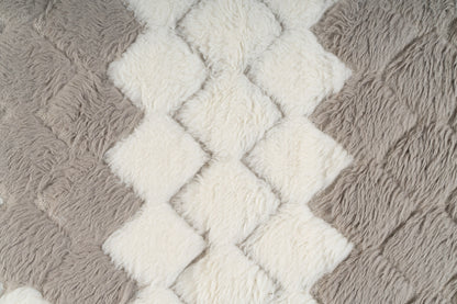 Handwoven Moroccan Style Wool Rug – Cream and Taupe Diamond Pattern Shaggy Area Rug