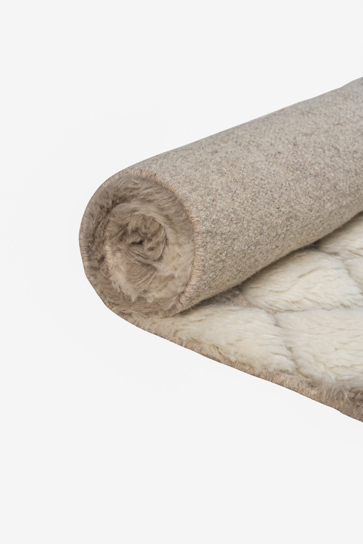 Handwoven Moroccan Style Wool Rug – Cream and Taupe Diamond Pattern Shaggy Area Rug