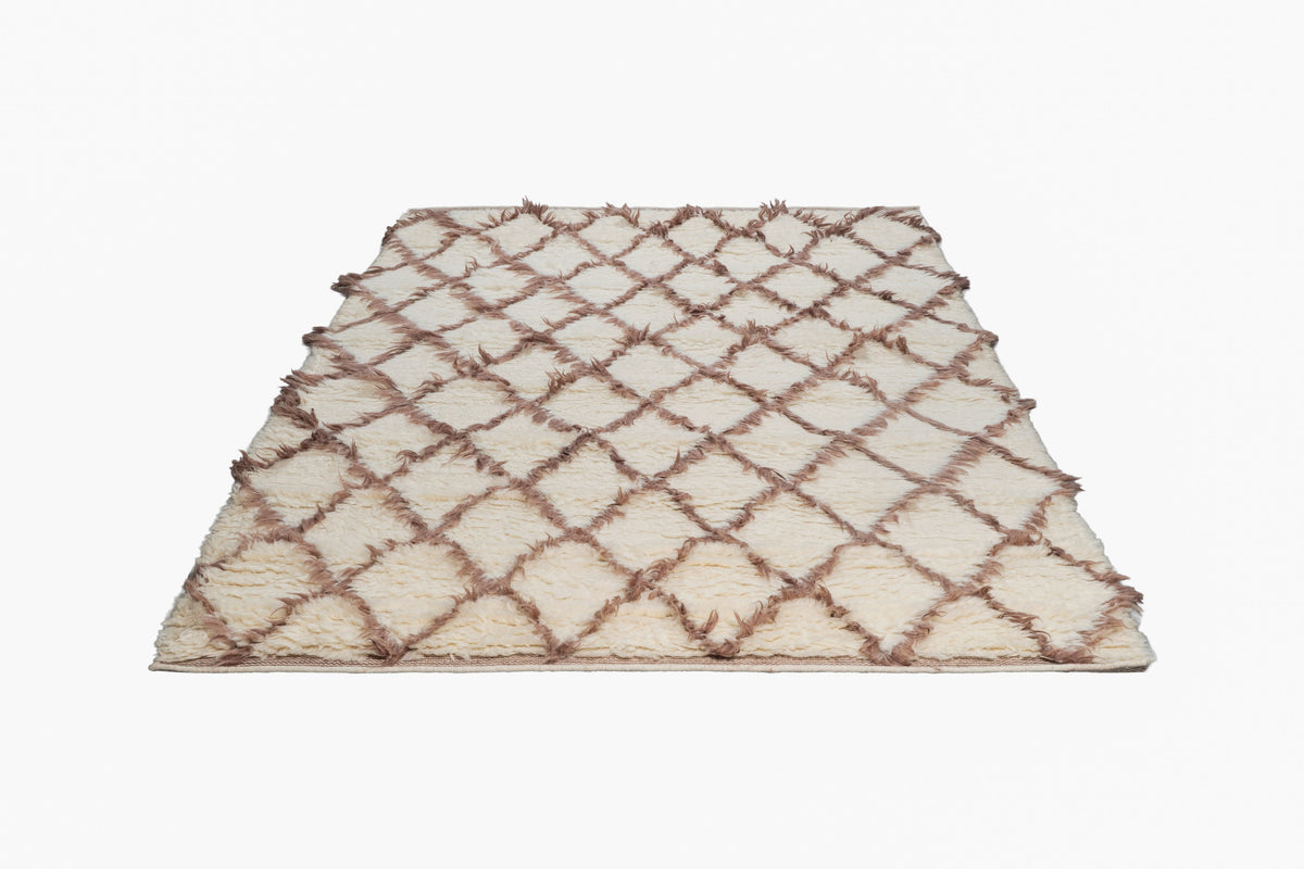 Moroccan wool rug, hand knotted Moroccan rug, Berber rug, cream Moroccan rug, brown diamond rug, handmade wool area rug, luxury Moroccan carpet, New Zealand wool rug, plush Moroccan rug, geometric wool rug