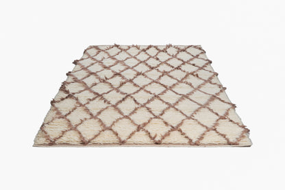 Moroccan wool rug, hand knotted Moroccan rug, Berber rug, cream Moroccan rug, brown diamond rug, handmade wool area rug, luxury Moroccan carpet, New Zealand wool rug, plush Moroccan rug, geometric wool rug