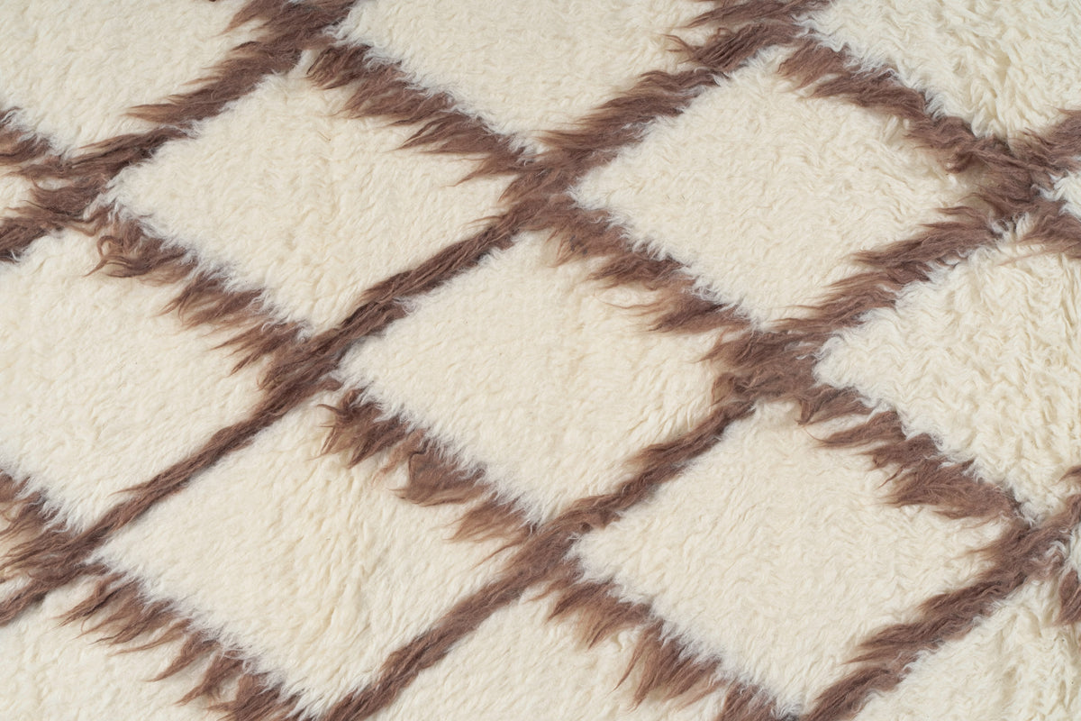 Moroccan wool rug, hand knotted Moroccan rug, Berber rug, cream Moroccan rug, brown diamond rug, handmade wool area rug, luxury Moroccan carpet, New Zealand wool rug, plush Moroccan rug, geometric wool rug