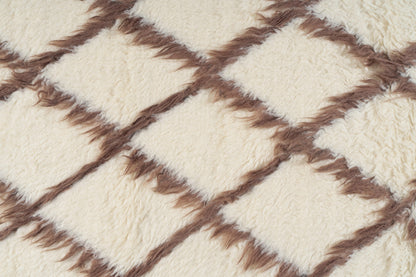 Moroccan wool rug, hand knotted Moroccan rug, Berber rug, cream Moroccan rug, brown diamond rug, handmade wool area rug, luxury Moroccan carpet, New Zealand wool rug, plush Moroccan rug, geometric wool rug