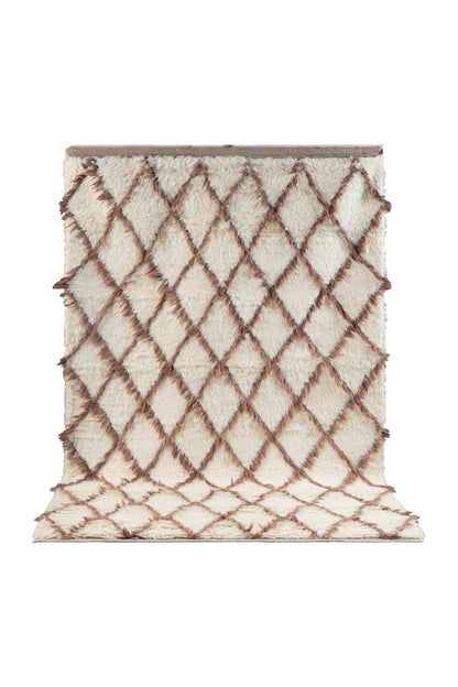Moroccan wool rug, hand knotted Moroccan rug, Berber rug, cream Moroccan rug, brown diamond rug, handmade wool area rug, luxury Moroccan carpet, New Zealand wool rug, plush Moroccan rug, geometric wool rug