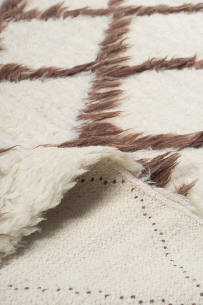 Moroccan wool rug, hand knotted Moroccan rug, Berber rug, cream Moroccan rug, brown diamond rug, handmade wool area rug, luxury Moroccan carpet, New Zealand wool rug, plush Moroccan rug, geometric wool rug