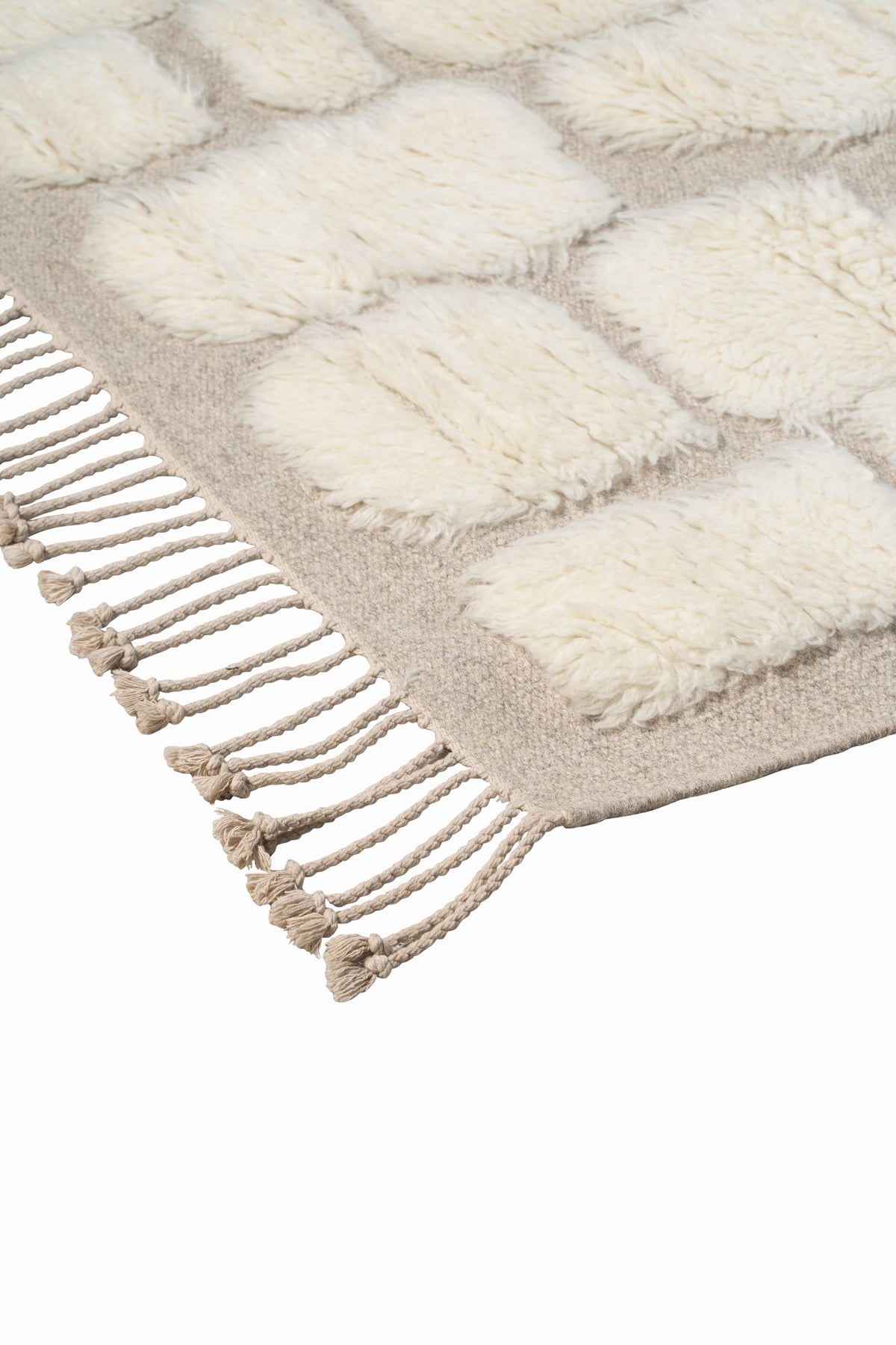 Handcrafted Moroccan Wool Rug – Ivory & Natural Beige Plush Geometric Design, Hand Knotted Luxury Area Rug