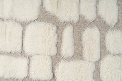 Handcrafted Moroccan Wool Rug – Ivory & Natural Beige Plush Geometric Design, Hand Knotted Luxury Area Rug