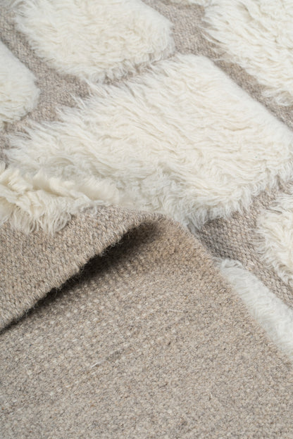 Handcrafted Moroccan Wool Rug – Ivory & Natural Beige Plush Geometric Design, Hand Knotted Luxury Area Rug