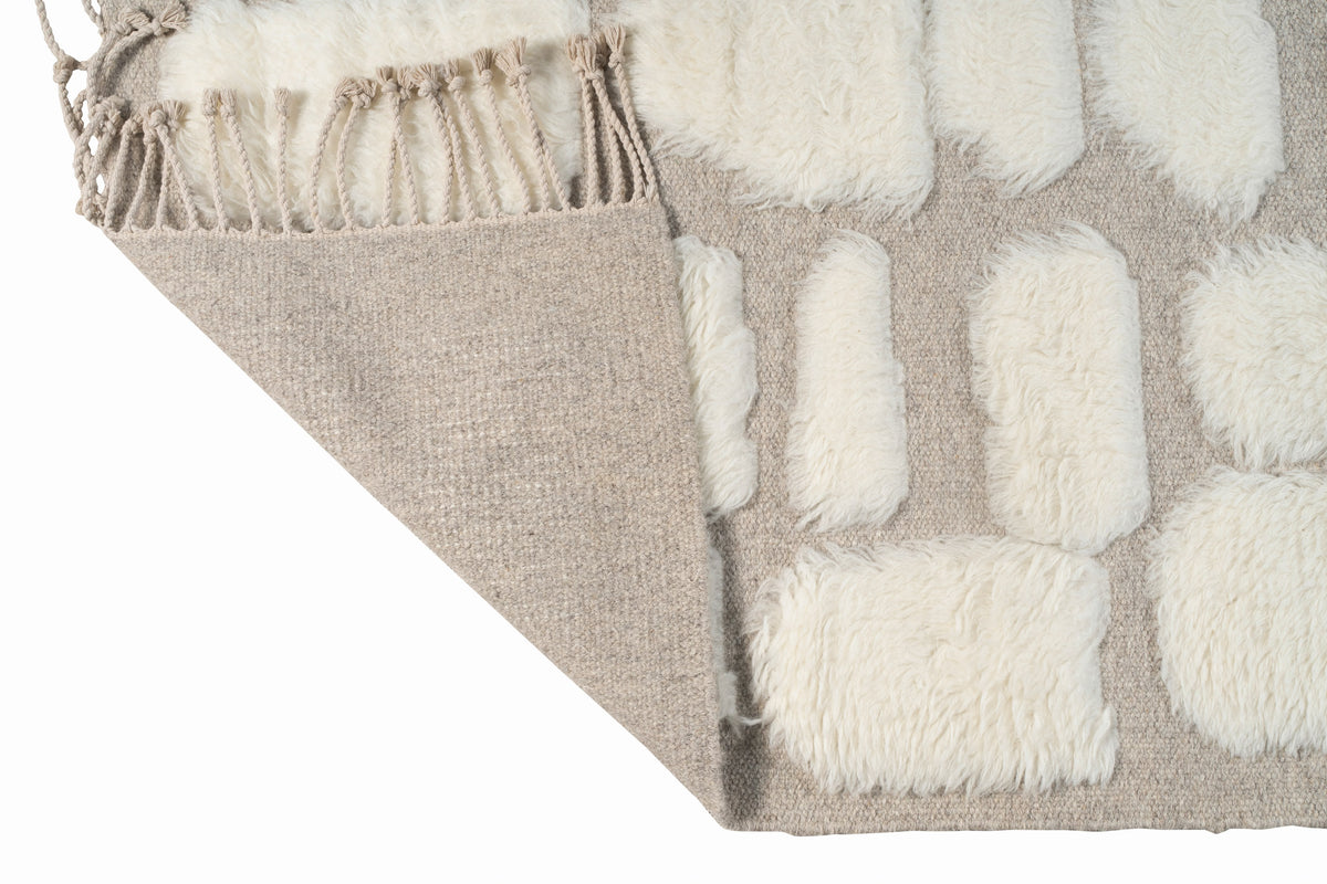Handcrafted Moroccan Wool Rug – Ivory & Natural Beige Plush Geometric Design, Hand Knotted Luxury Area Rug