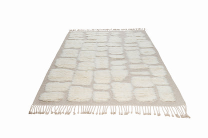 Handcrafted Moroccan Wool Rug – Ivory & Natural Beige Plush Geometric Design, Hand Knotted Luxury Area Rug