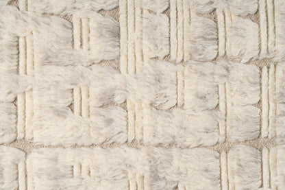 Hand Knotted Moroccan Wool Rug – Ivory Cream Textured Geometric Shaggy Area Rug