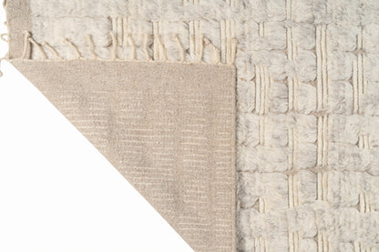 Hand Knotted Moroccan Wool Rug – Ivory Cream Textured Geometric Shaggy Area Rug