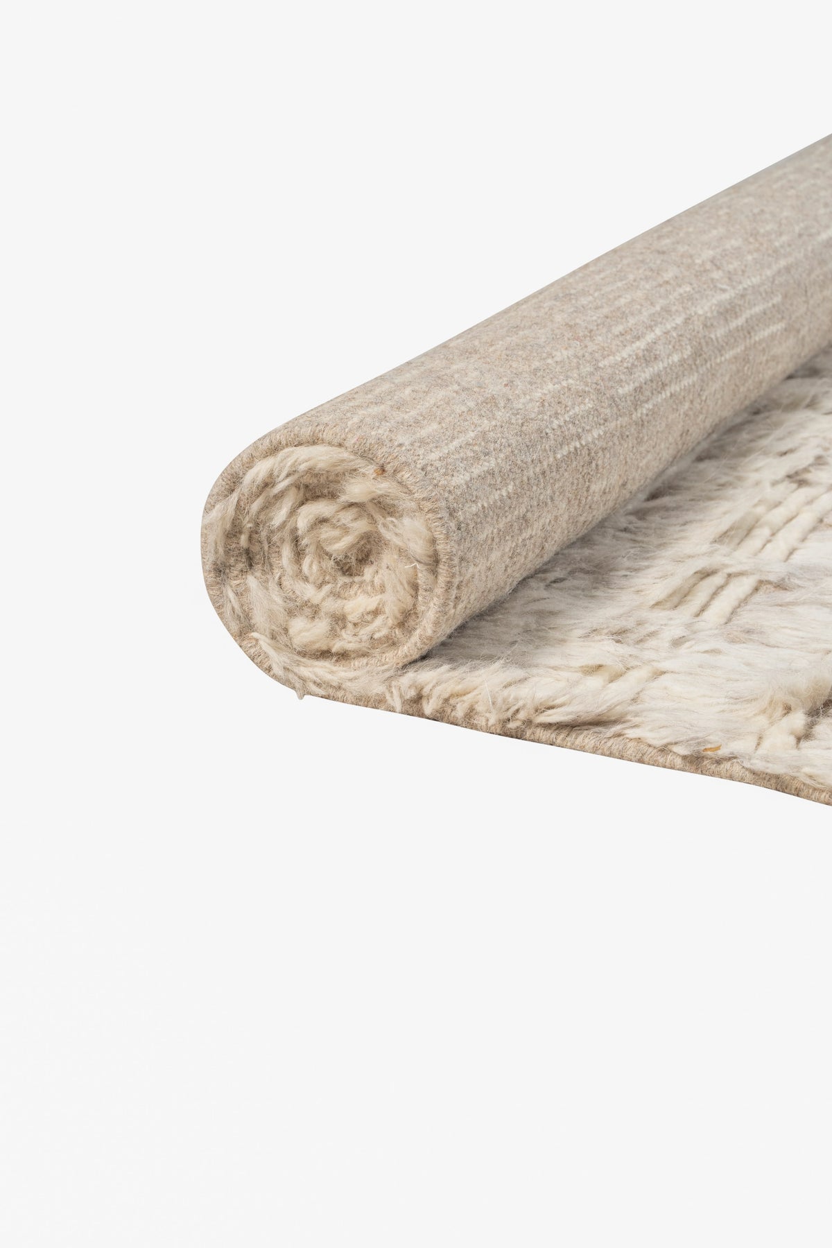 Hand Knotted Moroccan Wool Rug – Ivory Cream Textured Geometric Shaggy Area Rug
