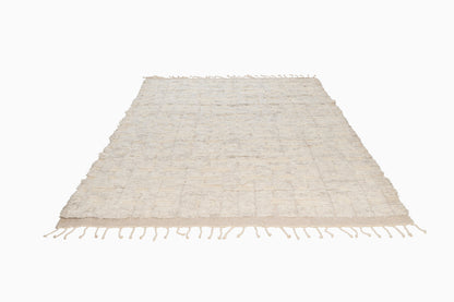 Hand Knotted Moroccan Wool Rug – Ivory Cream Textured Geometric Shaggy Area Rug