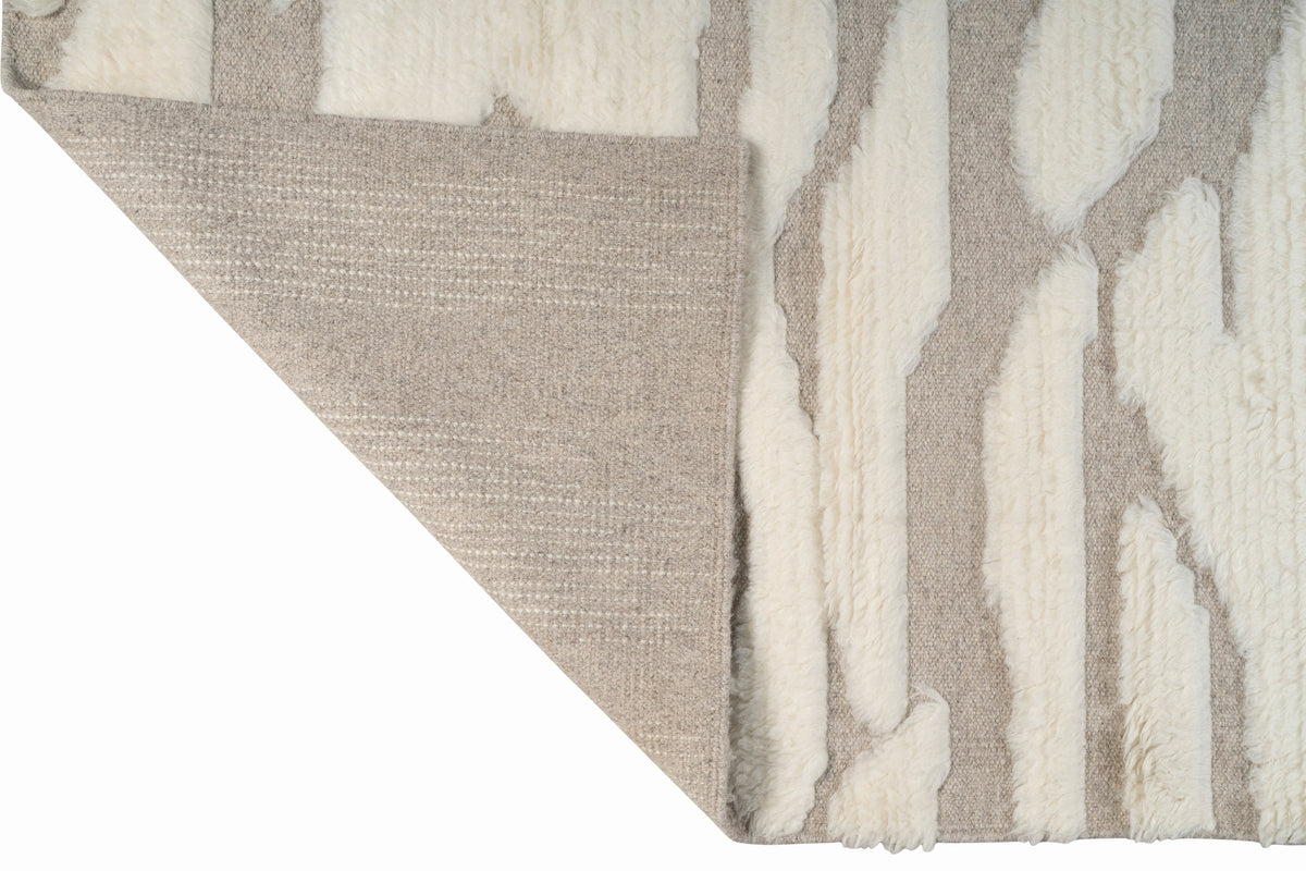 Hand Knotted Moroccan Wool Rug – Ivory Cream & Taupe Textured Geometric Area Rug