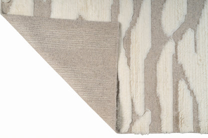 Hand Knotted Moroccan Wool Rug – Ivory Cream & Taupe Textured Geometric Area Rug