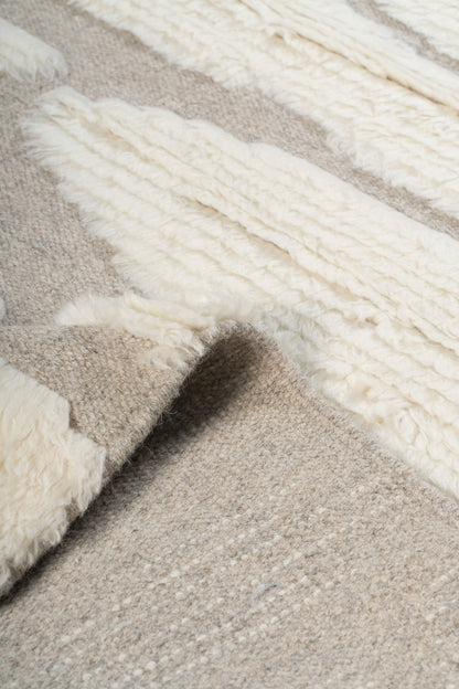 Hand Knotted Moroccan Wool Rug – Ivory Cream & Taupe Textured Geometric Area Rug